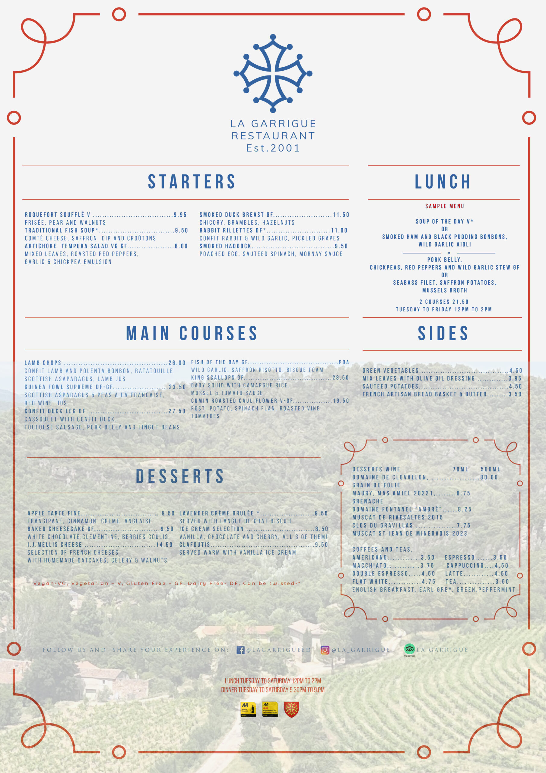 La Garrigue Menu