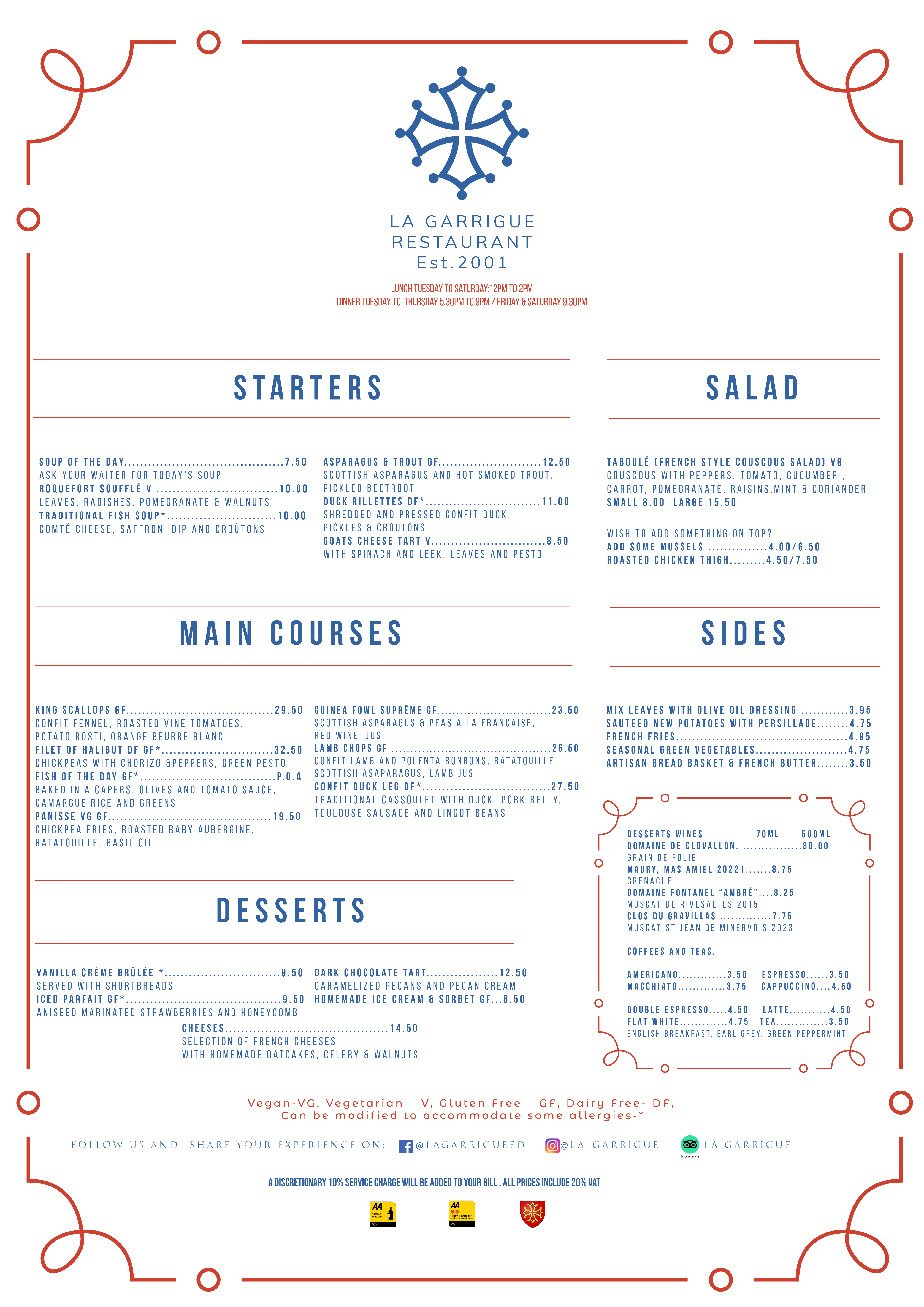 La Garrigue Menu
