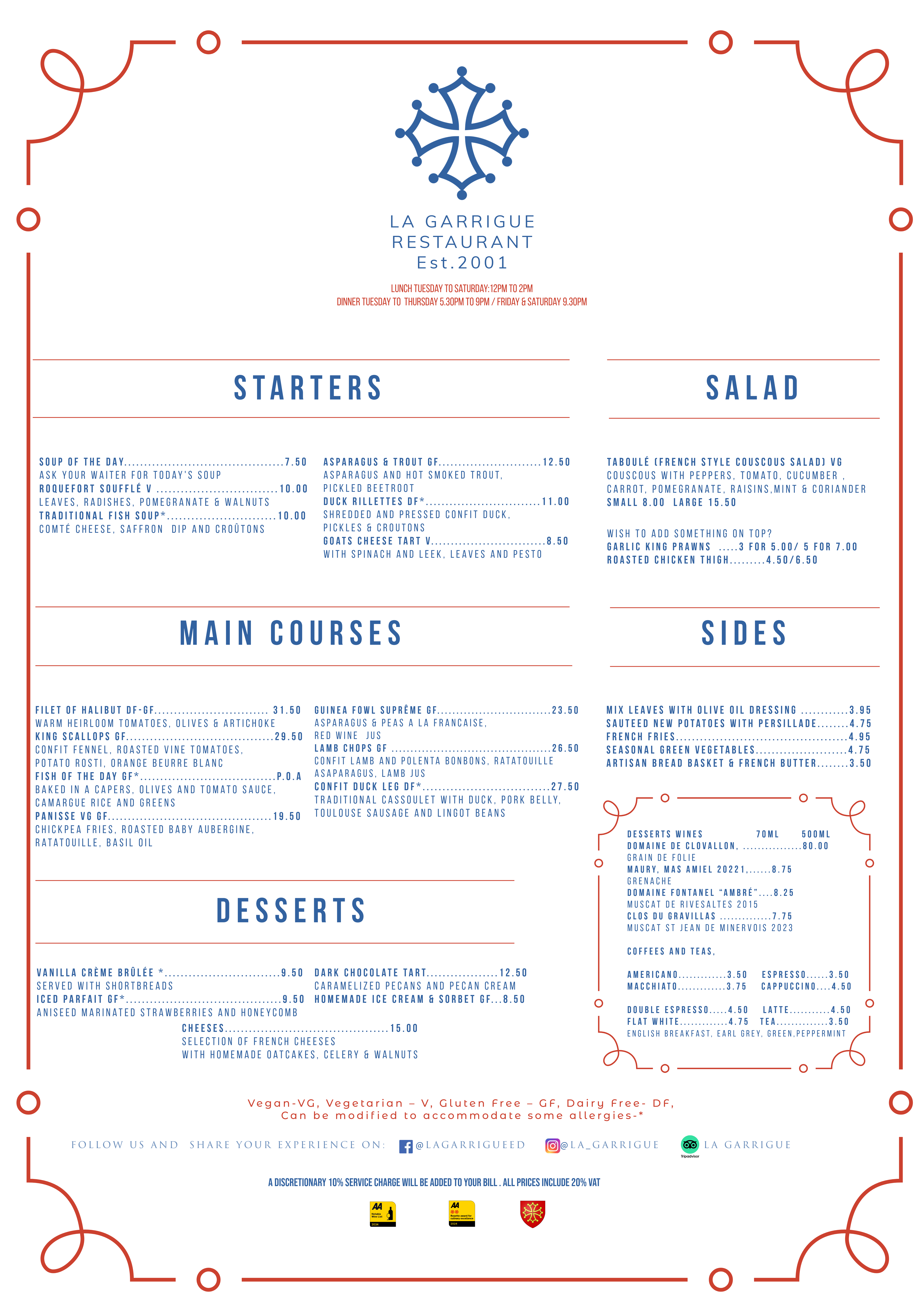 La Garrigue Menu